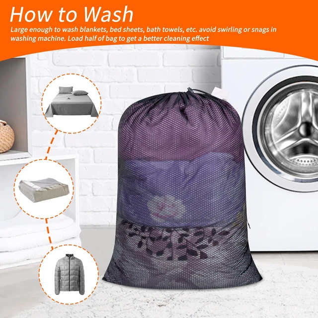 Alt view image 6 of 7 - Heavy Duty Diamond Mesh Laundry Bag, 24x36", Black | Extra Large Laundry Hamper Bag, Holds 2-3 Loads, Tear Resistant Mesh, Breathable Design, Drawstring Closure