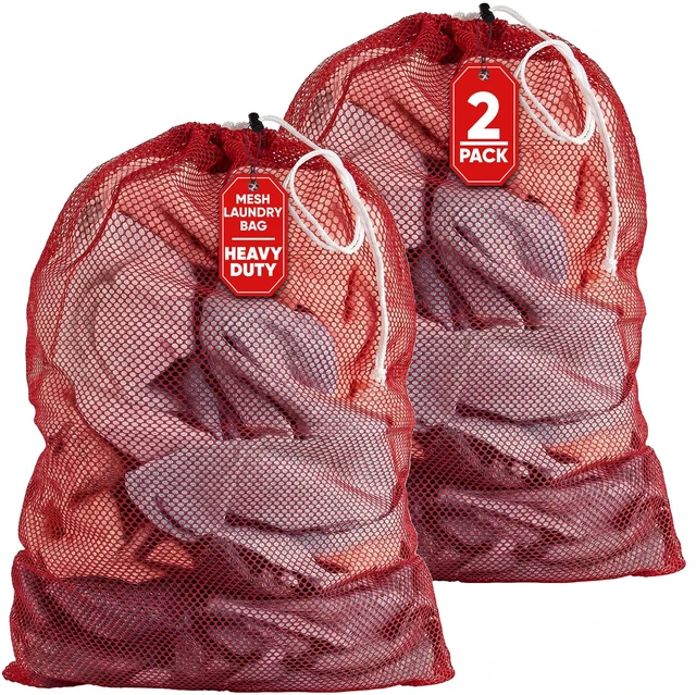 Main image of Mesh XL Laundry Bag 24"x36" 2-Pack, Heavy Duty, Red | Machine Washable, Secure Drawstring, For Delicates, Travel & Storage - College Dorms, Laundromats, Apartments