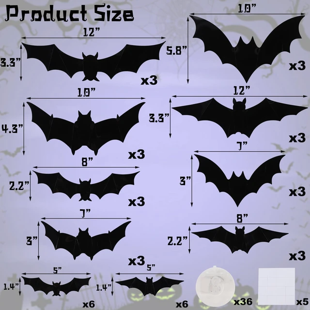 Alt view image 3 of 7 - 36 Pack Halloween Bats Wall Decor Halloween Decorations Indoor | Light Up Flashing Modes, Assorted Size, 3D Bat Stickers, for Bedroom Party Walls Bathroom Mirrors Garages Door