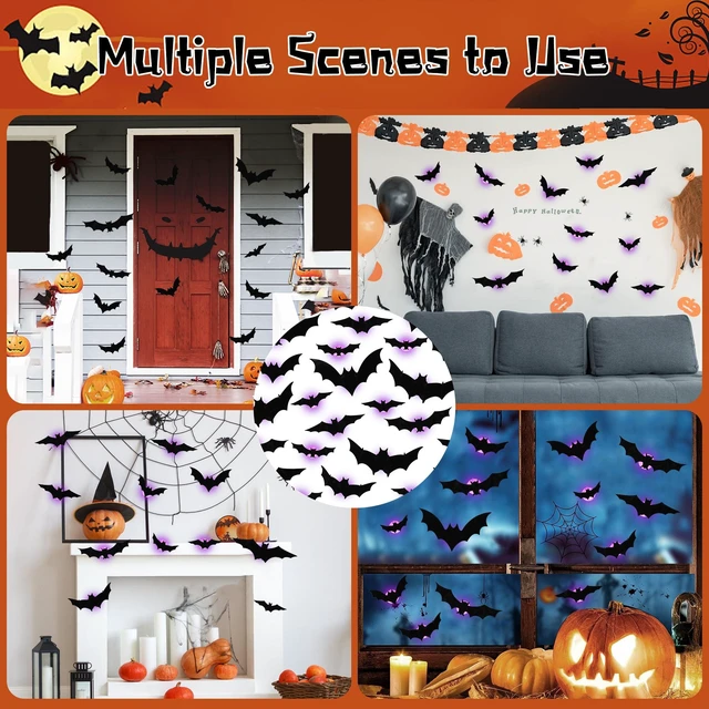 Alt view image 7 of 7 - 36 Pack Halloween Bats Wall Decor Halloween Decorations Indoor | Light Up Flashing Modes, Assorted Size, 3D Bat Stickers, for Bedroom Party Walls Bathroom Mirrors Garages Door