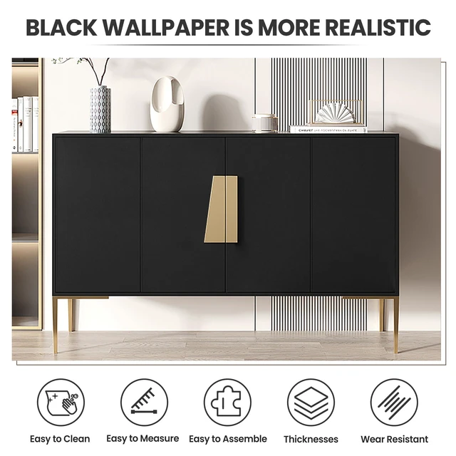Alt view image 4 of 7 - Peel and Stick Wallpaper Black Contact Paper for Cabinets and Drawers | 15.7" x 118" Removable Wall Paper Self Adhesive Vinyl Film Roll Easy to Apply Bathroom Home Decor Counter Top Covers