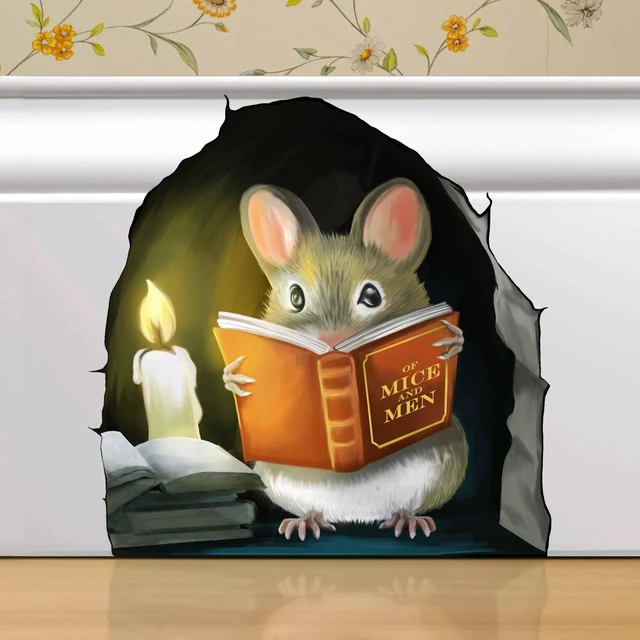 Main image of Mouse Reading Book, Wall Decor Sticker Decal, Kids Room, Classroom, Home, Bedroom, Bookcase, Book Lover, of Mice and Men, Children, Adorable, (Mouse Reading Book)