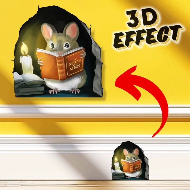 Alt view image 2 of 7 - Mouse Reading Book, Wall Decor Sticker Decal, Kids Room, Classroom, Home, Bedroom, Bookcase, Book Lover, of Mice and Men, Children, Adorable, (Mouse Reading Book)