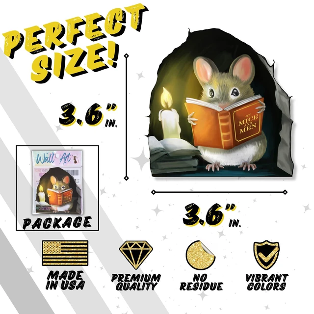 Alt view image 4 of 7 - Mouse Reading Book, Wall Decor Sticker Decal, Kids Room, Classroom, Home, Bedroom, Bookcase, Book Lover, of Mice and Men, Children, Adorable, (Mouse Reading Book)