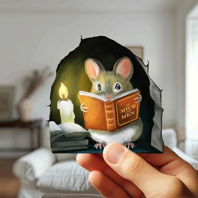 Alt view image 6 of 7 - Mouse Reading Book, Wall Decor Sticker Decal, Kids Room, Classroom, Home, Bedroom, Bookcase, Book Lover, of Mice and Men, Children, Adorable, (Mouse Reading Book)