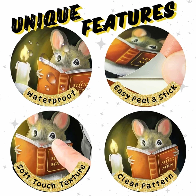 Alt view image 5 of 7 - Mouse Reading Book, Wall Decor Sticker Decal, Kids Room, Classroom, Home, Bedroom, Bookcase, Book Lover, of Mice and Men, Children, Adorable, (Mouse Reading Book)