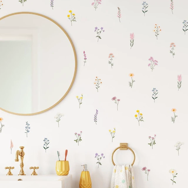 Main image of Pastel Wildflower Wall Decals - Set of 37 Peel & Stick Botanical Flower Stickers for Bedroom, Nursery & Living Room - Removable Yellow, Pink & Purple Floral Wall Decor