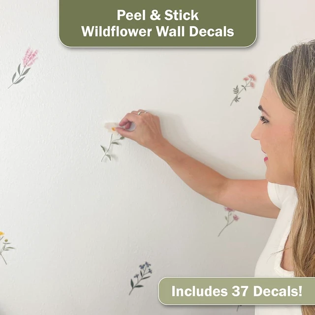 Alt view image 2 of 7 - Pastel Wildflower Wall Decals - Set of 37 Peel & Stick Botanical Flower Stickers for Bedroom, Nursery & Living Room - Removable Yellow, Pink & Purple Floral Wall Decor