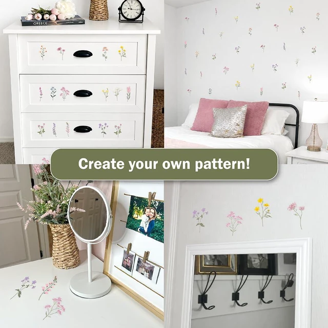Alt view image 3 of 7 - Pastel Wildflower Wall Decals - Set of 37 Peel & Stick Botanical Flower Stickers for Bedroom, Nursery & Living Room - Removable Yellow, Pink & Purple Floral Wall Decor