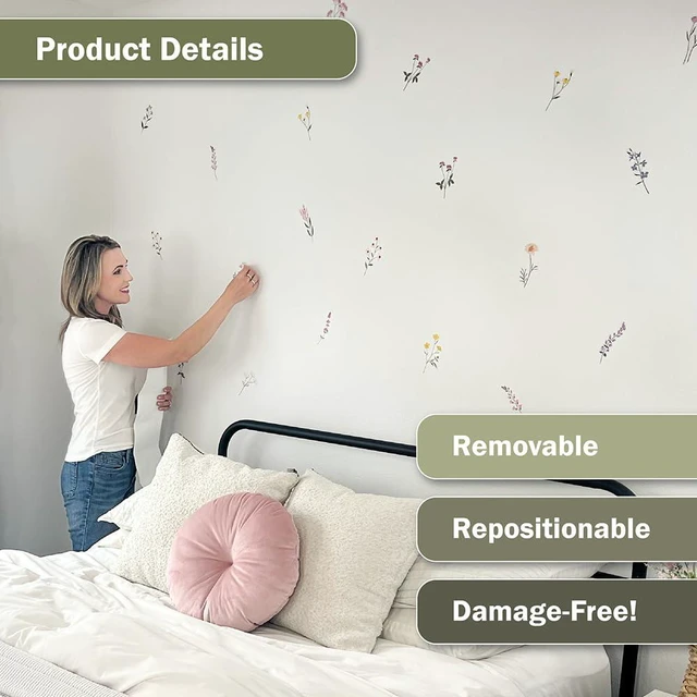 Alt view image 4 of 7 - Pastel Wildflower Wall Decals - Set of 37 Peel & Stick Botanical Flower Stickers for Bedroom, Nursery & Living Room - Removable Yellow, Pink & Purple Floral Wall Decor