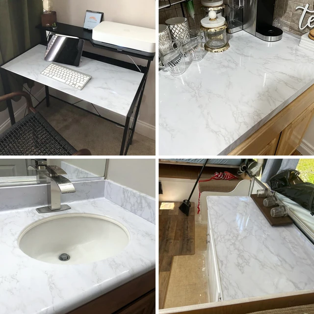 Alt view image 5 of 6 - Marble Peel and Stick Wallpaper Kitchen Countertop & Cabinets Contact Paper | 17.7 inch x 78.7 inch Granite Wall Paper for Old Furniture Self Adhesive and Removable Easy to Apply