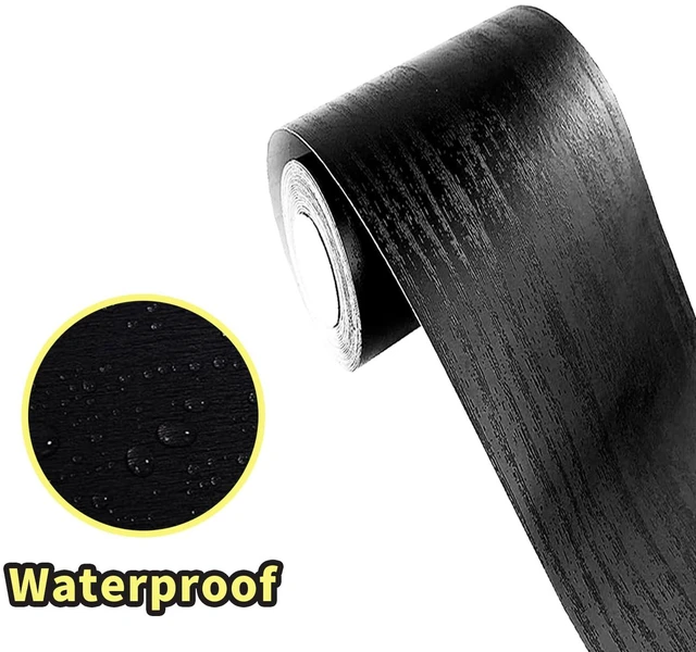 Alt view image 3 of 7 - 10M Black Wood Grain Removable PVC Waterproof Border Wall Decor Removable Self Adhesive Kitchen Bathroom Tiles Sticker Wallpaper 4.2x390 (4inch)