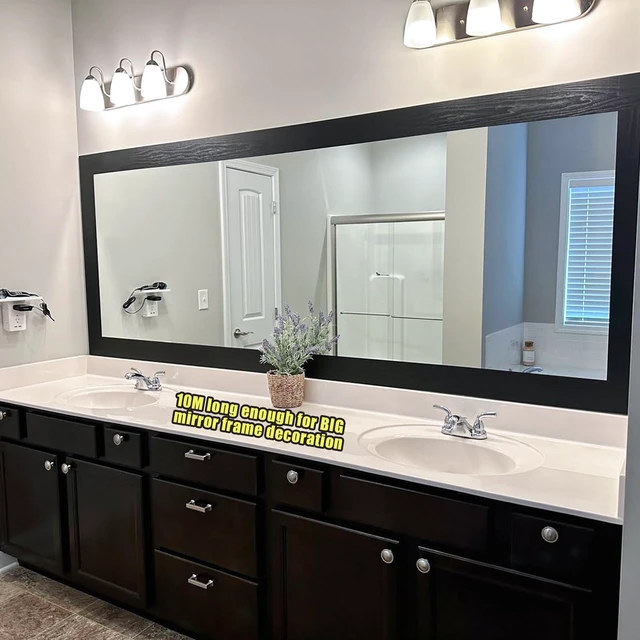 Alt view image 6 of 7 - 10M Black Wood Grain Removable PVC Waterproof Border Wall Decor Removable Self Adhesive Kitchen Bathroom Tiles Sticker Wallpaper 4.2x390 (4inch)