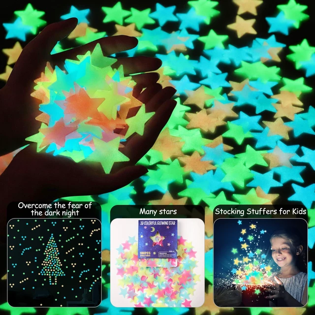 Alt view image 5 of 7 - 100pcs Glow in The Dark Luminous Stars Fluorescent Noctilucent Plastic Stars Wall Stickers Glowing Stars Decals for Home Art Decor Nursery Ceiling Kids Babys Bedroom Room Multicolor