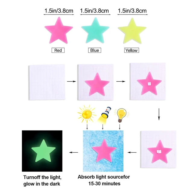 Alt view image 7 of 7 - 100pcs Glow in The Dark Luminous Stars Fluorescent Noctilucent Plastic Stars Wall Stickers Glowing Stars Decals for Home Art Decor Nursery Ceiling Kids Babys Bedroom Room Multicolor