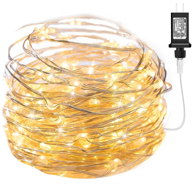 Main image of Fairy Lights Plug in, 33Ft 100LEDs String Lights for Bedroom | Adaptor Included, Waterproof Silver Wire Led Lights for Wedding Patio Indoor Outdoor Christmas Decorations, Warm White