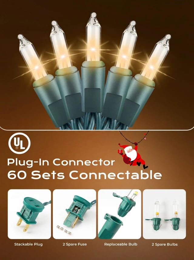 Alt view image 4 of 7 - LED Clear Christmas String Lights, 50 Count 10 Feet LED Christmas Lights Bulb, Christmas Decorations Indoor, White Christma Tree Lights for Indoor Outdoor Xmas Wedding Party Festival