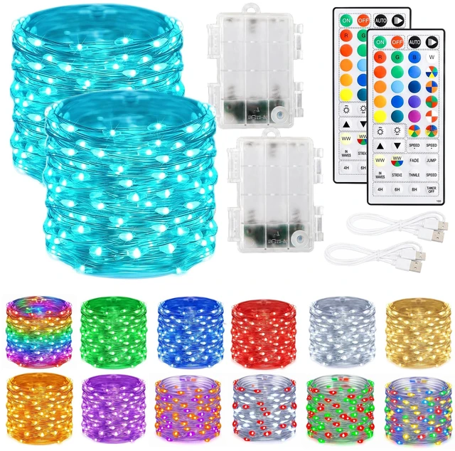 Main image of Color Changing Fairy Lights Battery Operated, 2 Pack Total 40FT 120LED Silver Copper Wire RGB String Lights with Remote, Waterproof Halloween Decorations for Indoor Outdoor Party Decor
