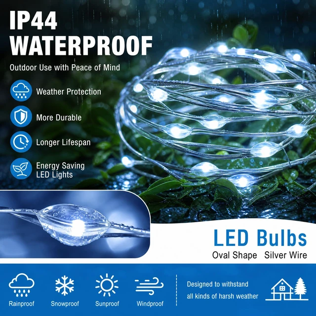 Alt view image 3 of 7 - Color Changing Fairy Lights Battery Operated, 2 Pack Total 40FT 120LED Silver Copper Wire RGB String Lights with Remote, Waterproof Halloween Decorations for Indoor Outdoor Party Decor