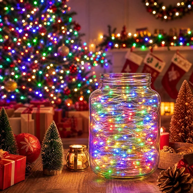 Alt view image 7 of 7 - Color Changing Fairy Lights Battery Operated, 2 Pack Total 40FT 120LED Silver Copper Wire RGB String Lights with Remote, Waterproof Halloween Decorations for Indoor Outdoor Party Decor