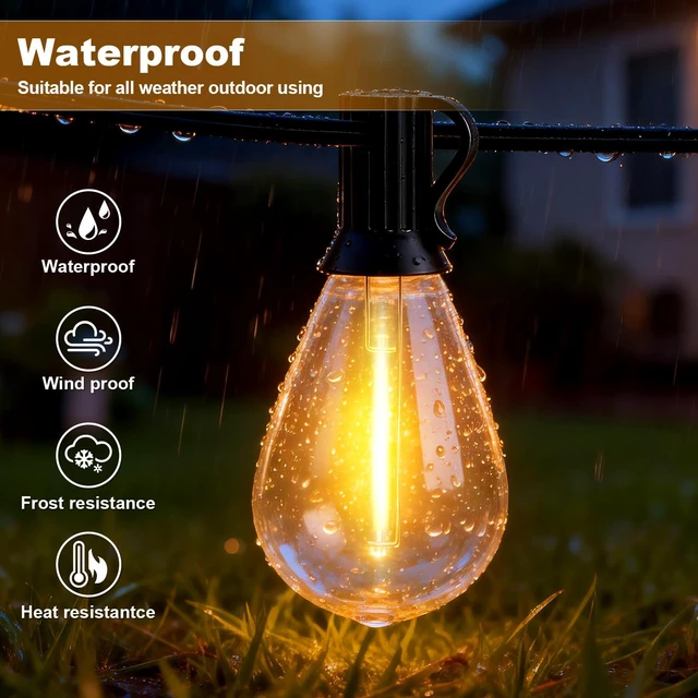Alt view image 4 of 7 - 50(40+10)FT Outdoor String Lights, 15m Waterproof Remote LED Patio Lights with 19+1 S11 Bulbs 10FT Extension Cable, Dimmable Outside Hanging Lights for House, Porch,Yard,Garden,Bistro, Gazebo lighting