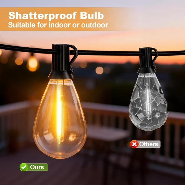 Alt view image 5 of 7 - 50(40+10)FT Outdoor String Lights, 15m Waterproof Remote LED Patio Lights with 19+1 S11 Bulbs 10FT Extension Cable, Dimmable Outside Hanging Lights for House, Porch,Yard,Garden,Bistro, Gazebo lighting