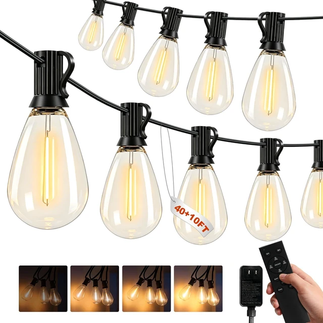Main image of 50(40+10)FT Outdoor String Lights, 15m Waterproof Remote LED Patio Lights with 19+1 S11 Bulbs 10FT Extension Cable, Dimmable Outside Hanging Lights for House, Porch,Yard,Garden,Bistro, Gazebo lighting