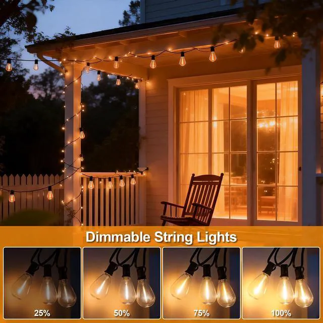 Alt view image 7 of 7 - 50(40+10)FT Outdoor String Lights, 15m Waterproof Remote LED Patio Lights with 19+1 S11 Bulbs 10FT Extension Cable, Dimmable Outside Hanging Lights for House, Porch,Yard,Garden,Bistro, Gazebo lighting