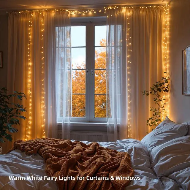 Alt view image 6 of 7 - 100 LED Warm White Fairy Lights, 33ft Plug-in String Lights, 8 Modes | Warm white fairy lights with 100 LEDs, 33ft length and 8 modes, ideal for Christmas, weddings, bedrooms, patios and trees.