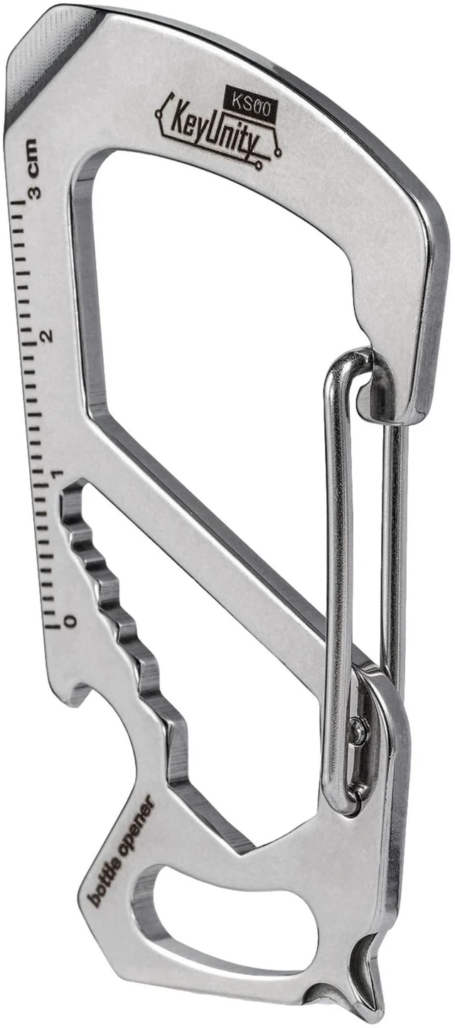 Main image of KS00 Stainless Steel Carabiner Keychain Clip (Silver) | 7-In-1 Multitool, Quick Release Clasp, Wrench, Cross Screwdriver, Slotted Screwdriver, Bottle Opener, Ruler, Key Holder