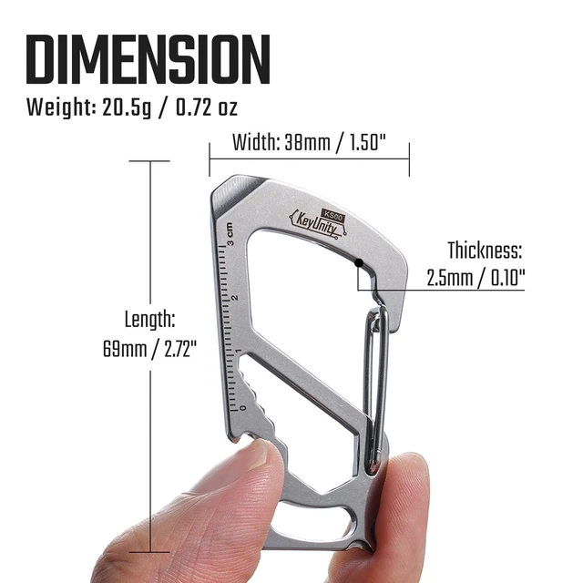 Alt view image 5 of 7 - KS00 Stainless Steel Carabiner Keychain Clip (Silver) | 7-In-1 Multitool, Quick Release Clasp, Wrench, Cross Screwdriver, Slotted Screwdriver, Bottle Opener, Ruler, Key Holder