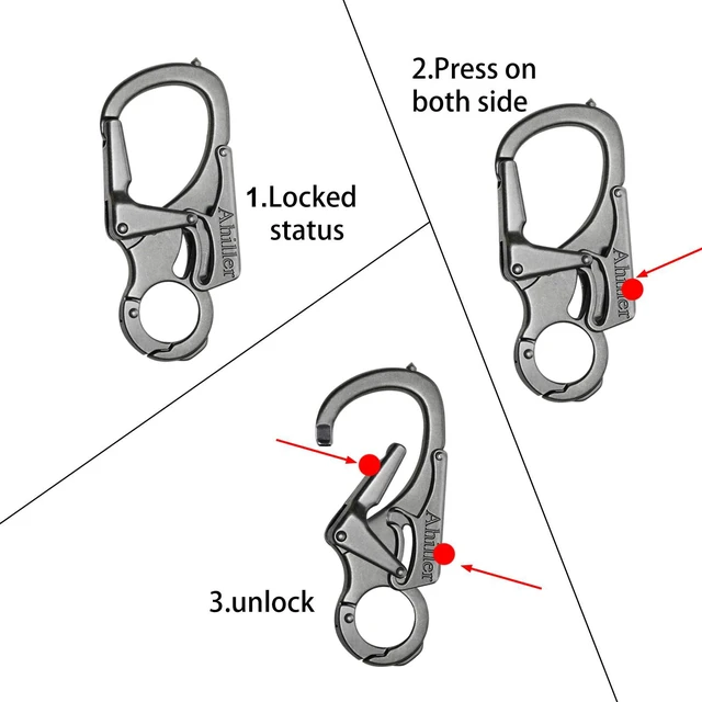Alt view image 6 of 7 - Double Lock Carabiner Clip, Tungsten Steel Tip Keychain for Outdoor | Gunmetal-1P, 3.3-inch Heavy Duty Zinc Alloy Multi Tool Carabiner, Portable EDC Key Ring for Camping, Hiking & Backpack Use