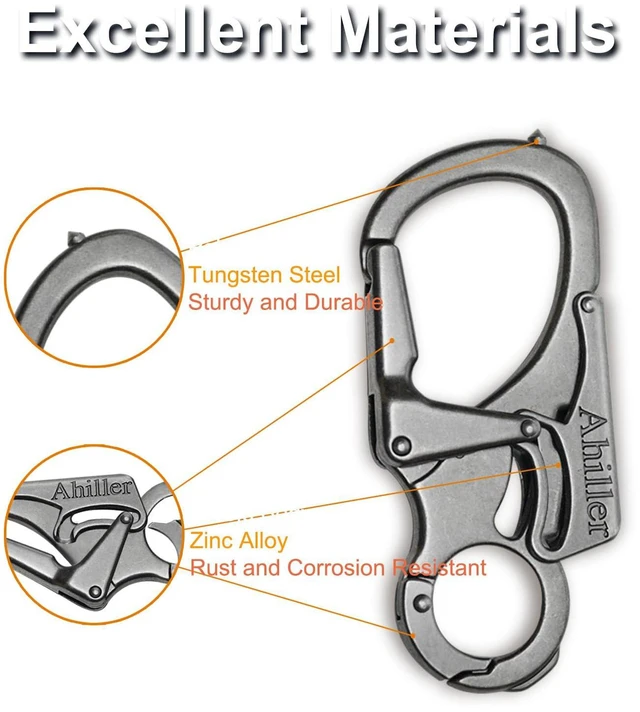 Alt view image 7 of 7 - Double Lock Carabiner Clip, Tungsten Steel Tip Keychain for Outdoor | Gunmetal-1P, 3.3-inch Heavy Duty Zinc Alloy Multi Tool Carabiner, Portable EDC Key Ring for Camping, Hiking & Backpack Use