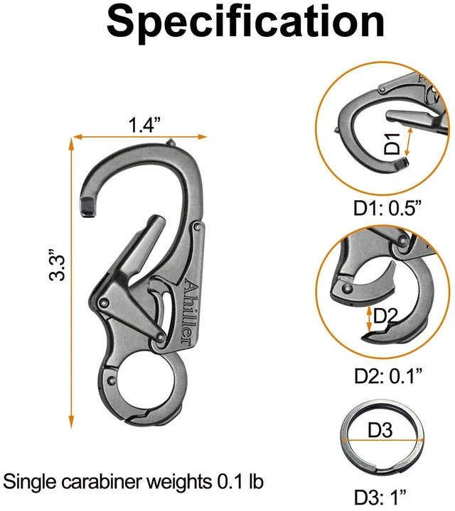 Alt view image 5 of 7 - Double Lock Carabiner Clip, Tungsten Steel Tip Keychain for Outdoor | Gunmetal-1P, 3.3-inch Heavy Duty Zinc Alloy Multi Tool Carabiner, Portable EDC Key Ring for Camping, Hiking & Backpack Use