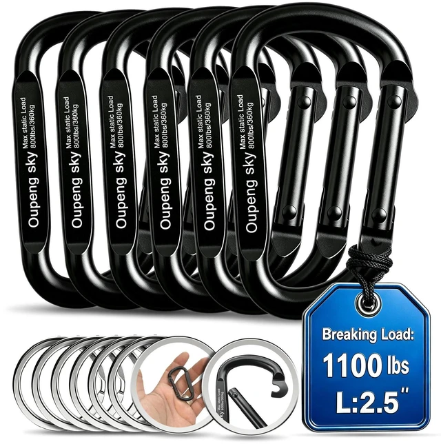 Main image of 6PCS Carabiner Clip - Heavy Duty Iron Carabiners 800lbs Carabeaner D Ring Shape,Key Chain Clip Hook,Keychain Clip,Multipurpose for Camping, Hiking,Backpacking or Other Outdoor Activities, Black.