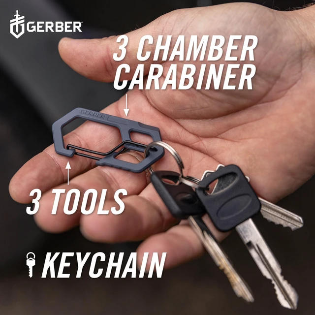 Alt view image 3 of 7 - Carabiner EDC Keychain Multitool, Pocket Clip, Bottle Opener, Black | 3-in-1, compact EDC multitool, carabiner clip, bottle opener, package opener, everyday carry, not for climbing