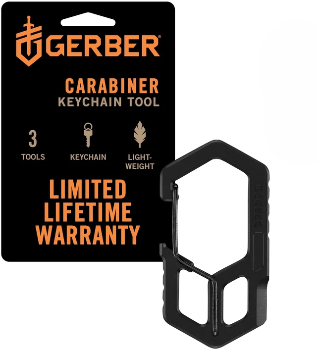 Main image of Carabiner EDC Keychain Multitool, Pocket Clip, Bottle Opener, Black | 3-in-1, compact EDC multitool, carabiner clip, bottle opener, package opener, everyday carry, not for climbing