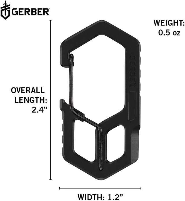Alt view image 6 of 7 - Carabiner EDC Keychain Multitool, Pocket Clip, Bottle Opener, Black | 3-in-1, compact EDC multitool, carabiner clip, bottle opener, package opener, everyday carry, not for climbing