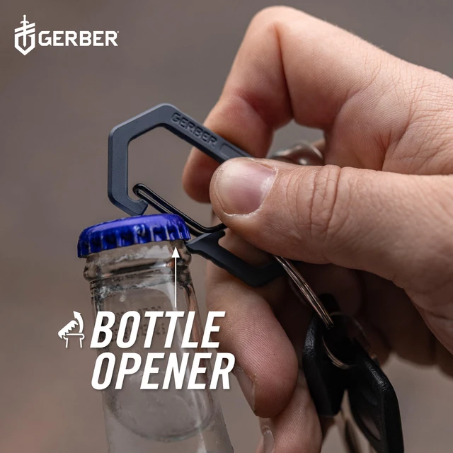 Alt view image 5 of 7 - Carabiner EDC Keychain Multitool, Pocket Clip, Bottle Opener, Black | 3-in-1, compact EDC multitool, carabiner clip, bottle opener, package opener, everyday carry, not for climbing
