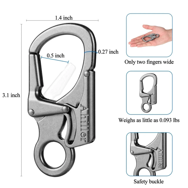 Alt view image 2 of 6 - Dual Lock Carabiner Clip, Zinc Alloy Keychain for Outdoor (G-1P) | Anti-Misopening Safety Design, EDC Gadget, Clip Keys/Dog Leashes/Backpacks, Electroplated Rust-Proof, Max 220lbs Load