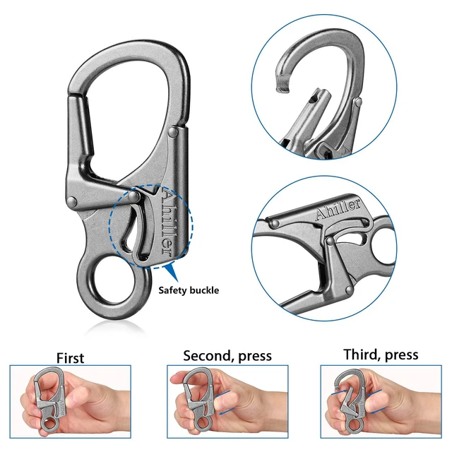 Alt view image 3 of 6 - Dual Lock Carabiner Clip, Zinc Alloy Keychain for Outdoor (G-1P) | Anti-Misopening Safety Design, EDC Gadget, Clip Keys/Dog Leashes/Backpacks, Electroplated Rust-Proof, Max 220lbs Load