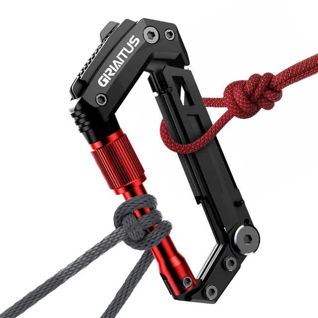 Main image of Carabiner Multitool with Pocket Knives, EDC Carabiners, for Camping Hiking | Serrated Knife, Rope Cutter, Screwdriver, Can Bottle Opener, Ruler, Keychain Knife , Gifts for Women (Red)