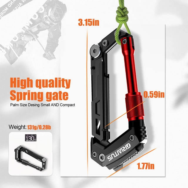 Alt view image 3 of 7 - Carabiner Multitool with Pocket Knives, EDC Carabiners, for Camping Hiking | Serrated Knife, Rope Cutter, Screwdriver, Can Bottle Opener, Ruler, Keychain Knife , Gifts for Women (Red)