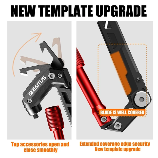 Alt view image 6 of 7 - Carabiner Multitool with Pocket Knives, EDC Carabiners, for Camping Hiking | Serrated Knife, Rope Cutter, Screwdriver, Can Bottle Opener, Ruler, Keychain Knife , Gifts for Women (Red)