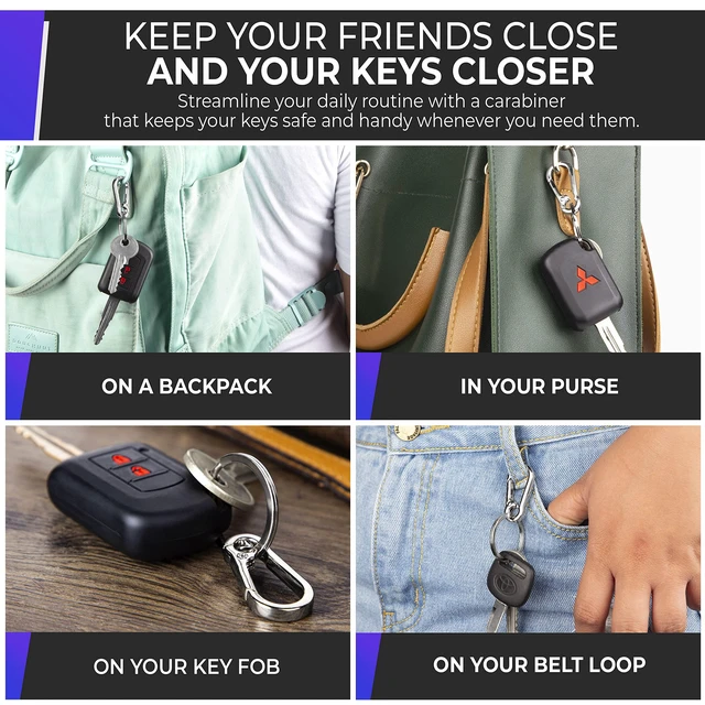 Alt view image 5 of 7 - 4 pcs Multipurpose Keychain Clip - Secure Zinc Carabiner with Steel Keyring for Easy Access to Your House and Car Keys