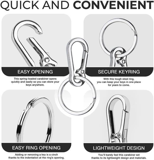 Alt view image 3 of 7 - 4 pcs Multipurpose Keychain Clip - Secure Zinc Carabiner with Steel Keyring for Easy Access to Your House and Car Keys