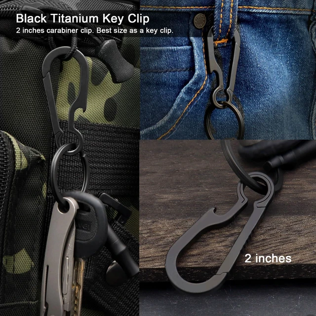 Alt view image 2 of 7 - Black Titanium Carabiner for Keys Small Keychain Bottle Opener Clip | Quick Release Key Clip, Heavy Duty Key Holder, Ultra Light, Hypoallergenic, For Men and Women, Gifts for Him