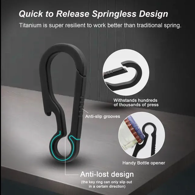 Alt view image 3 of 7 - Black Titanium Carabiner for Keys Small Keychain Bottle Opener Clip | Quick Release Key Clip, Heavy Duty Key Holder, Ultra Light, Hypoallergenic, For Men and Women, Gifts for Him