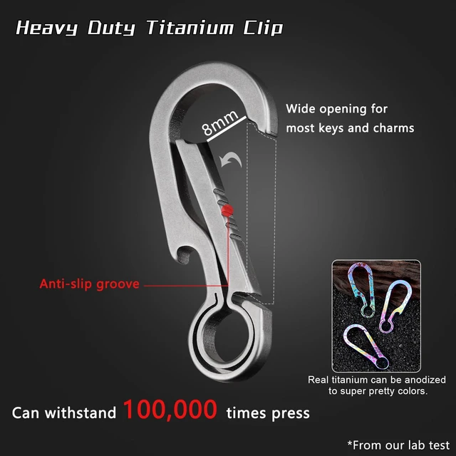 Alt view image 7 of 7 - Black Titanium Carabiner for Keys Small Keychain Bottle Opener Clip | Quick Release Key Clip, Heavy Duty Key Holder, Ultra Light, Hypoallergenic, For Men and Women, Gifts for Him