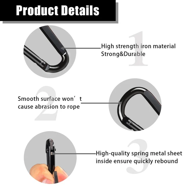 Alt view image 3 of 7 - 4 PCS Carabiner Clip, 860 Lbs-3" Iron Heavy Duty Carabiner, Multi Purpose D Shaped Spring Hook, Large Carabiners Keychain for Hammocks, Backpacking, Hiking Accessories, Camping or Outdoor Gear